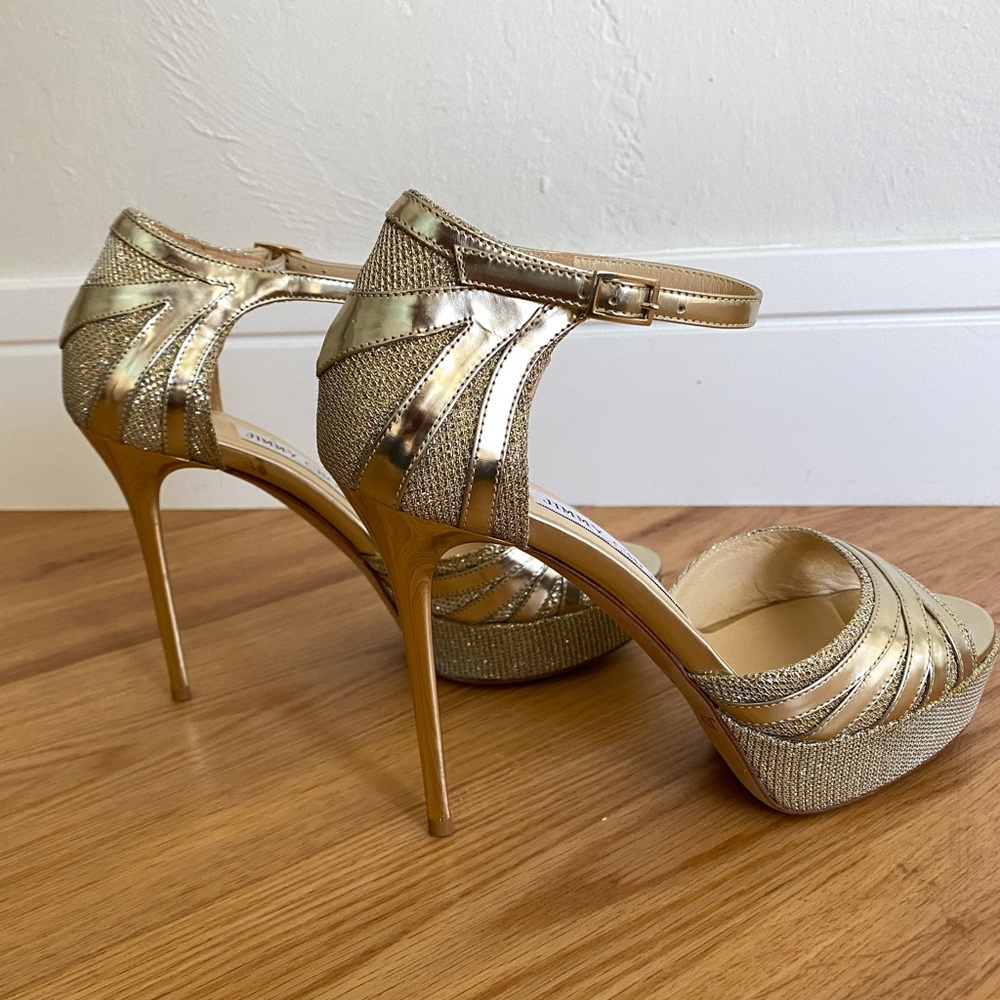 Jimmy Choo
Deema Metallic Ankle-Strap Sandal, Gold